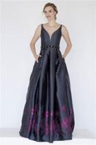 Jolene Collection - 18070l Beaded V-neck Floral Print Taffeta Dress
