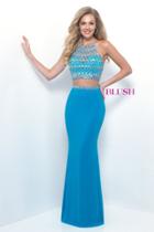 Blush - Two-piece Gem Embellished Halter Top Evening Gown 11248