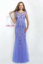Blush - Embellished Bateau Neck Tulle Gown 11044