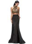 Sheer And Beaded Halter Neck Two Piece Dress