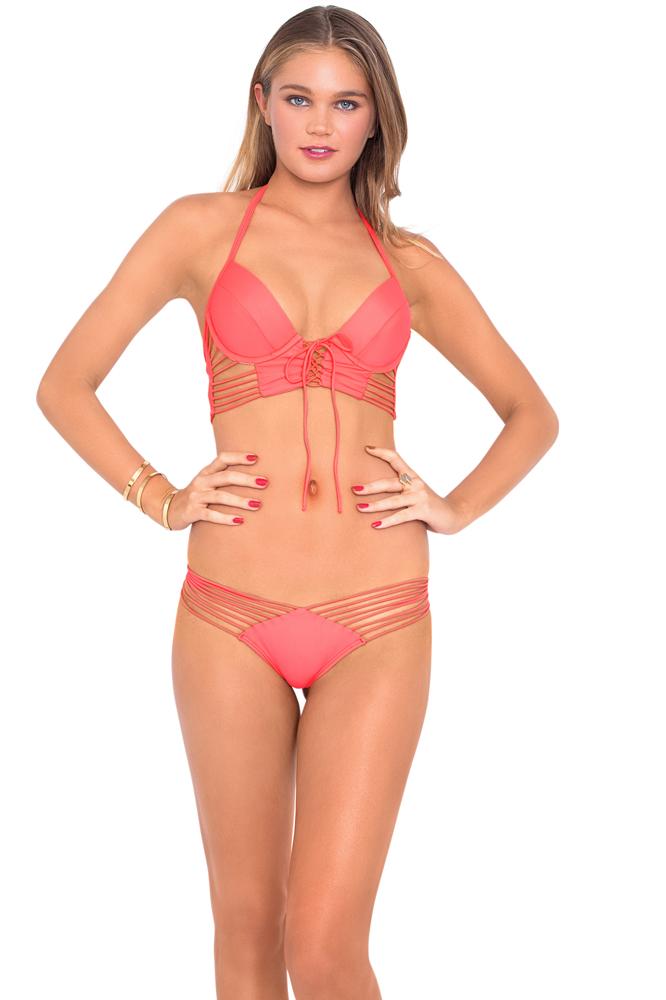 Luli Fama - Cosita Buena Strappy Brazilian Ruched Back In Fire Coral (l17620)