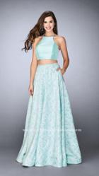 La Femme - Refreshing Floral Print Halter Long Evening Gown 24101