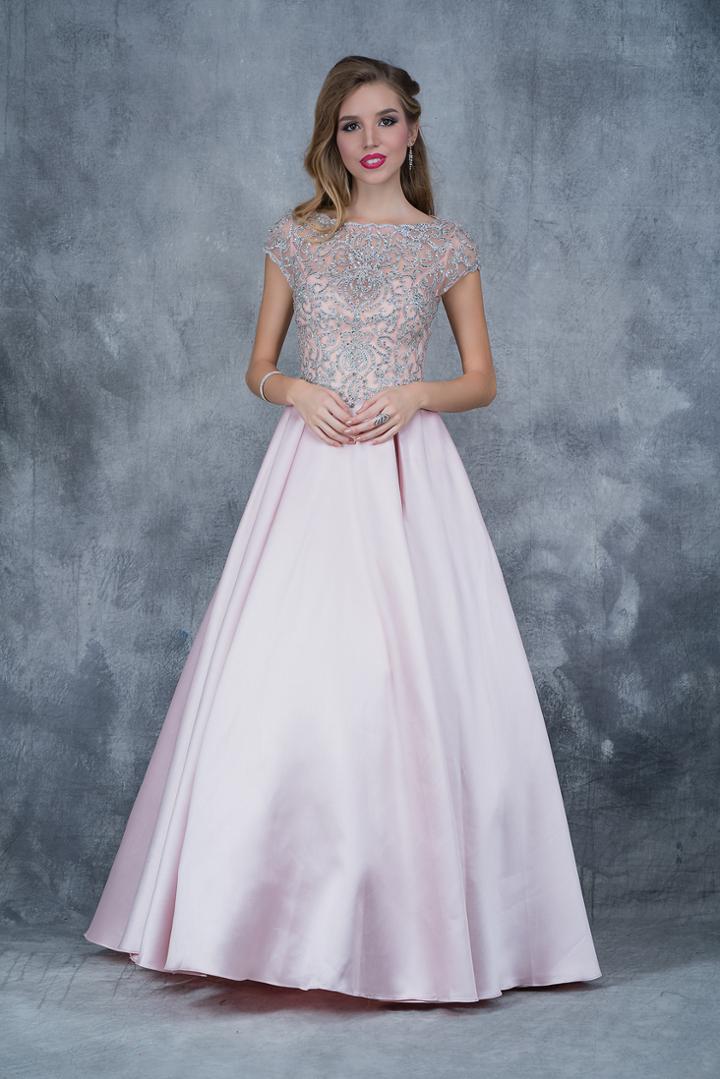 Nina Canacci - 3129 Embellished Illusion Bateau Pleated Ballgown