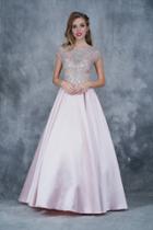 Nina Canacci - 3129 Embellished Illusion Bateau Pleated Ballgown