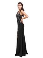Dancing Queen - V-neck Beaded Bodice Illusion Back Long Prom Dress 9704