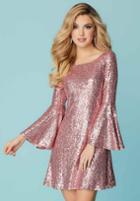 Hannah S - 27153 Long Bell Sleeve Sequined A-line Dress