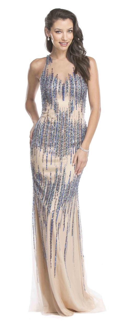 Aspeed - L1664 Sequined Illusion Halter Sheath Evening Dress