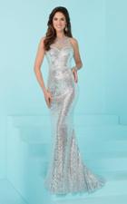 Tiffany Homecoming - Gleaming Sequined Illusion Beaded Neck Slim Flare Dress 16220