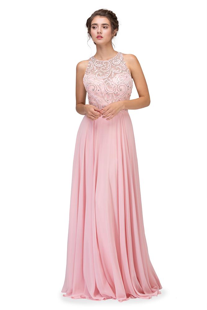 Eureka Fashion - Adorned Illusion Jewel Cutout Back Gown