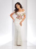Clarisse - 4954 Embroidered Floral Off-shoulder Gown
