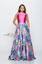 Milano Formals - Cap Sleeve Bateau Neck Multi-colored Floral Long Dress E2162