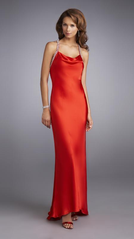 La Femme - Sleek Long Dress With Sparkling Strap 13186