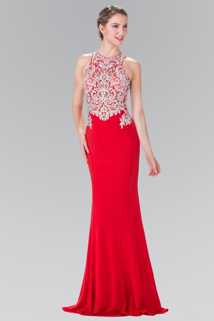 Elizabeth K - High Neck With Silver Embroidered Bodice Gown Gl2236
