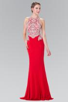 Elizabeth K - High Neck With Silver Embroidered Bodice Gown Gl2236