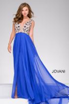 Jovani - Sleeveless Beaded Lace Nude Top A Line Chiffon Dress 40979
