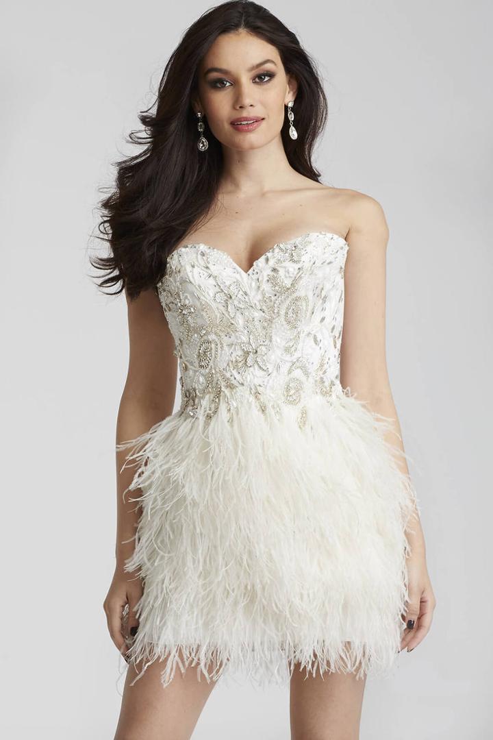 Jovani - Embellished Sweetheart Feathered Dress 50122