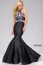 Jovani - Black And Multi Flower Embroided Mermaid Dress 46064