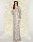 Mac Duggal Couture - 4578d Beaded Long Sleeves V Neck Dress