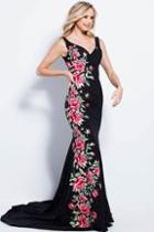 Jovani - 55055 Glittering Side Floral Embroidered Prom Dress