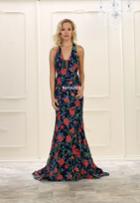 May Queen - Plunging V-neck Floral Sheath Gown