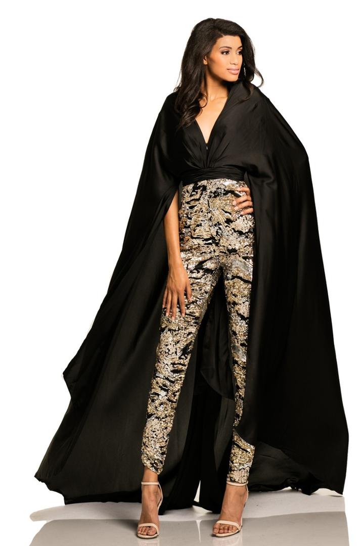 Johnathan Kayne - 8053 Cape Sleeve Metallic Sequin Jumpsuit