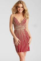 Jovani - 55640 Metallic Beaded Stripe Sheath Dress