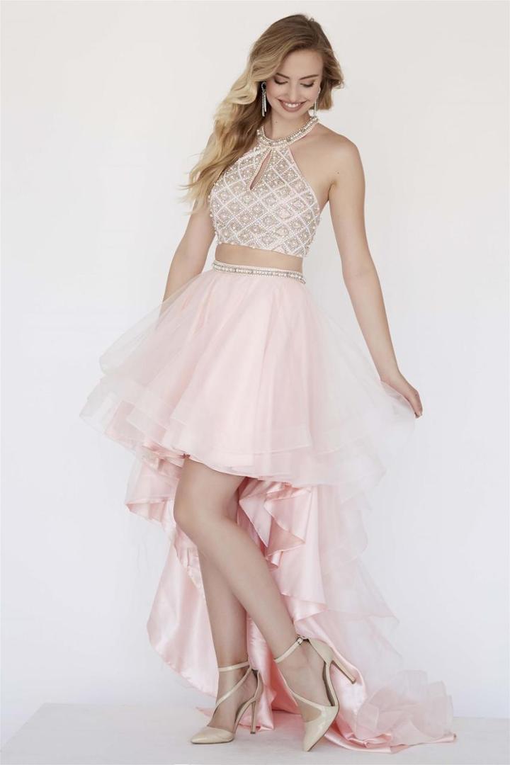 Jolene Collection - 18327 Halter Neck Two-piece High Low Gown