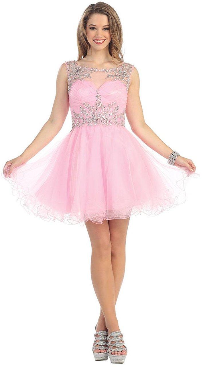 May Queen - Stunning Beaded Illusion Neck Tea Length Dress Mq1090