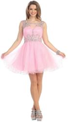 May Queen - Stunning Beaded Illusion Neck Tea Length Dress Mq1090
