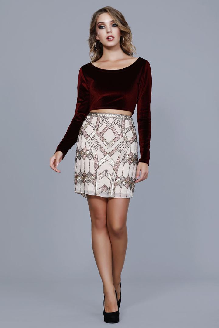 Shail K - 12174 Embellished Two Piece Long Sleeve Dress