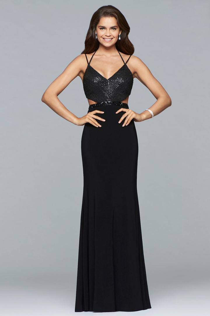 Faviana - S10031 Beaded V-neck Sheath Dress