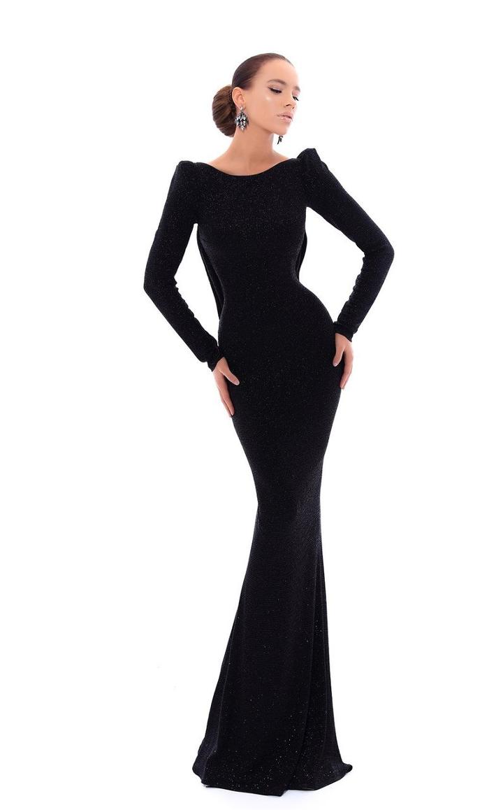 Tarik Ediz - 93485 Fitted Long Sleeves Cowl Evening Dress