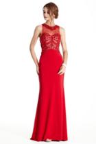 Aspeed - L1788 Bedazzled Jewel Neck Sheath Evening Dress