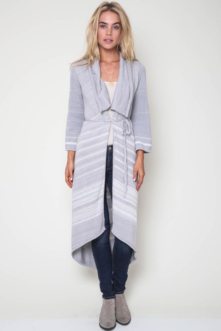 Goddis - Zsa Zsa Long Drape Front Sweater In Sterling