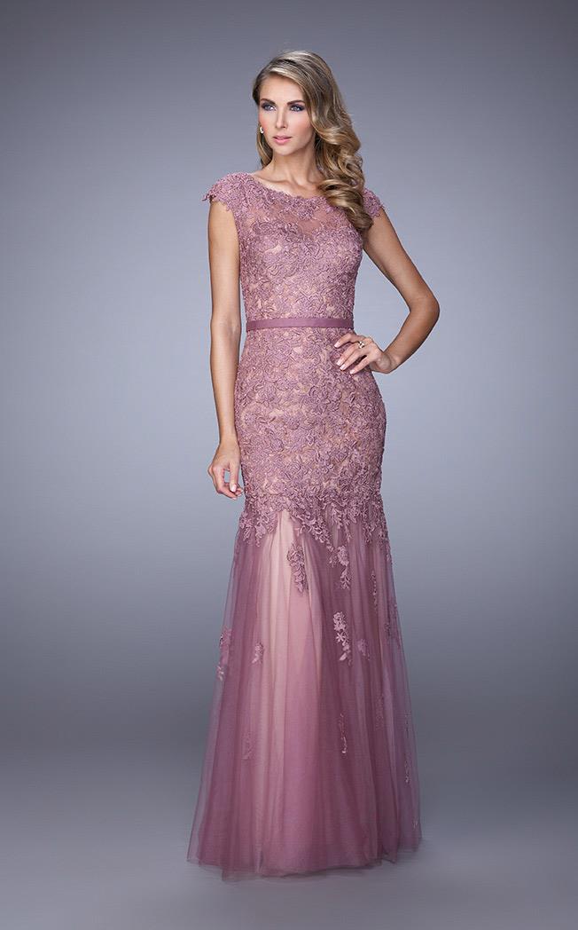 La Femme - 21677 Illusion Bateau Lace Trumpet Dress