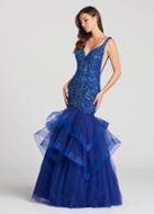 Ellie Wilde - Ew118121 Bejeweled Deep V-neck Mermaid Dress
