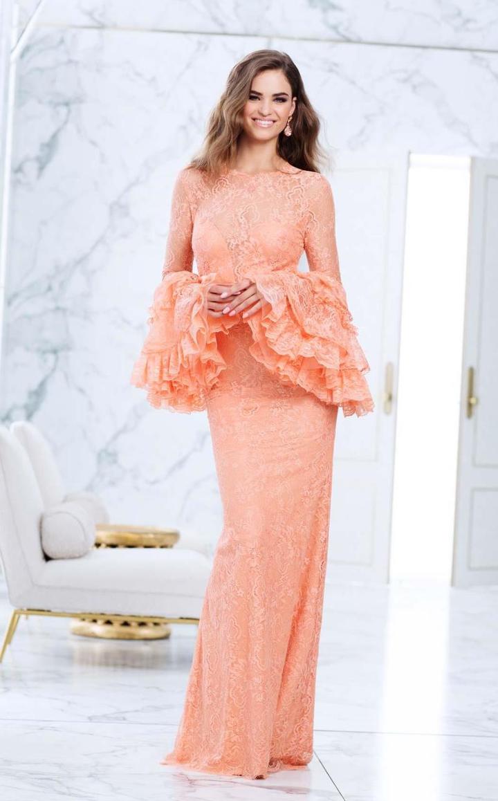 Tarik Ediz - 50062 Ruffled Bell Sleeve Illusion Gown