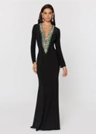 Ashley Lauren - 1200 Turquoise Beaded Jersey Evening Dress