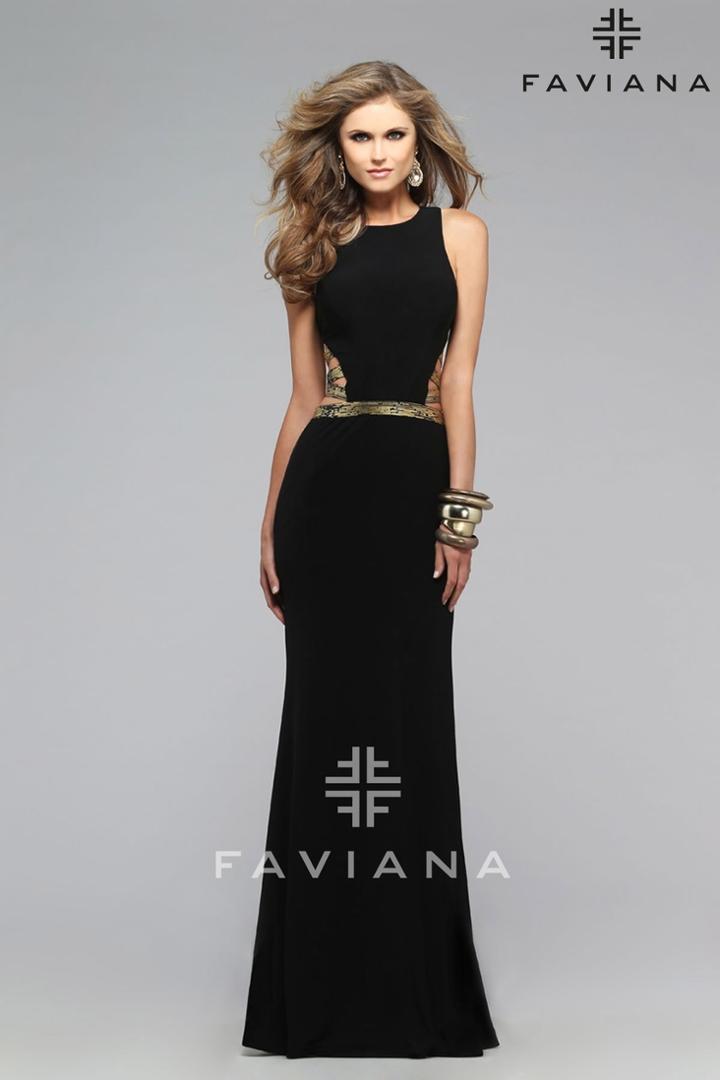 Faviana - 7734 Jersey Scoop Neck Long Dress With Side Cut-outs