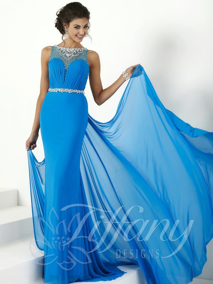 Tiffany Designs - Embellished Long Dress With Drape