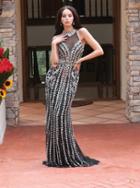 Sheered Halter Neckline Full-length Embellished Dress