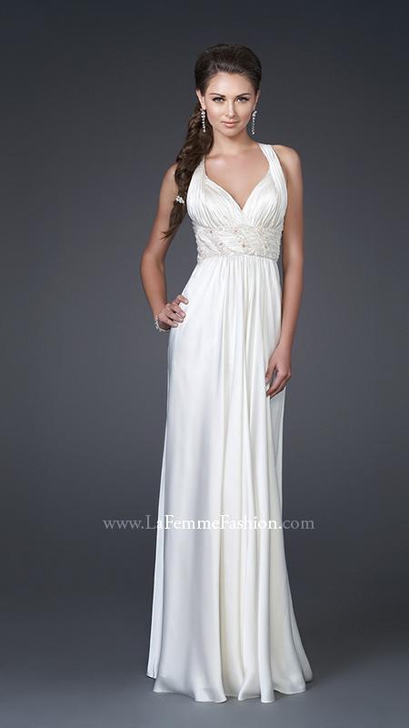 La Femme - Sleeveless V Neck Ruched Long Dress In Ivory 15418