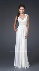 La Femme - Sleeveless V Neck Ruched Long Dress In Ivory 15418