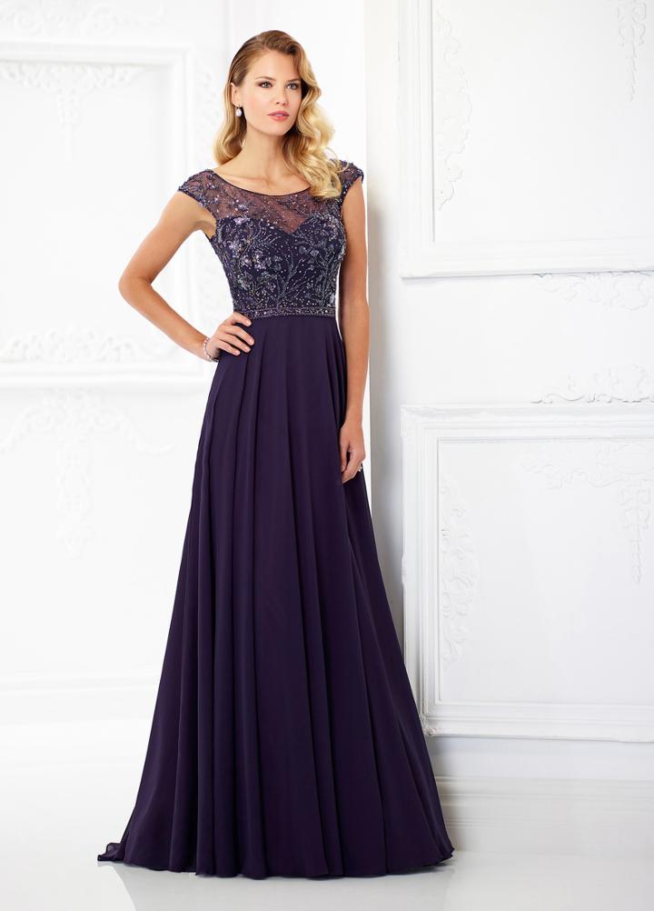 Montage By Mon Cheri - 118981 Sheer Bateau Neck Chiffon Gown