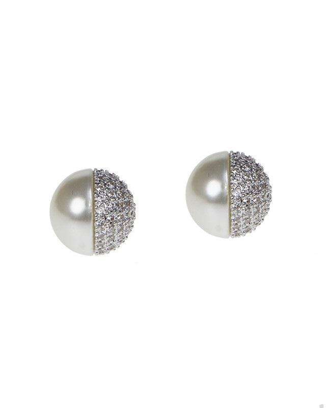 Cz By Kenneth Jay Lane - Cz And Pearl Split Stud