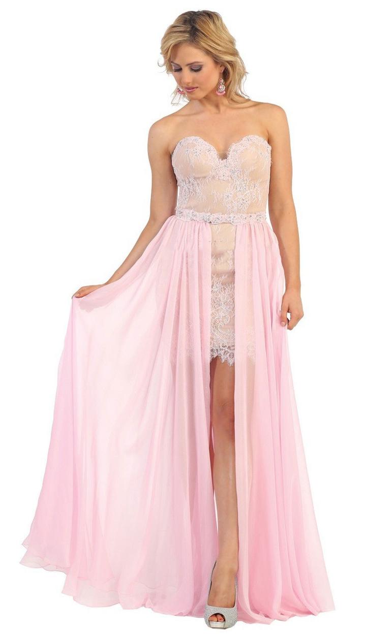May Queen - Strapless Beaded Lace Cocktail Dress With Removable Skirt Rq7165