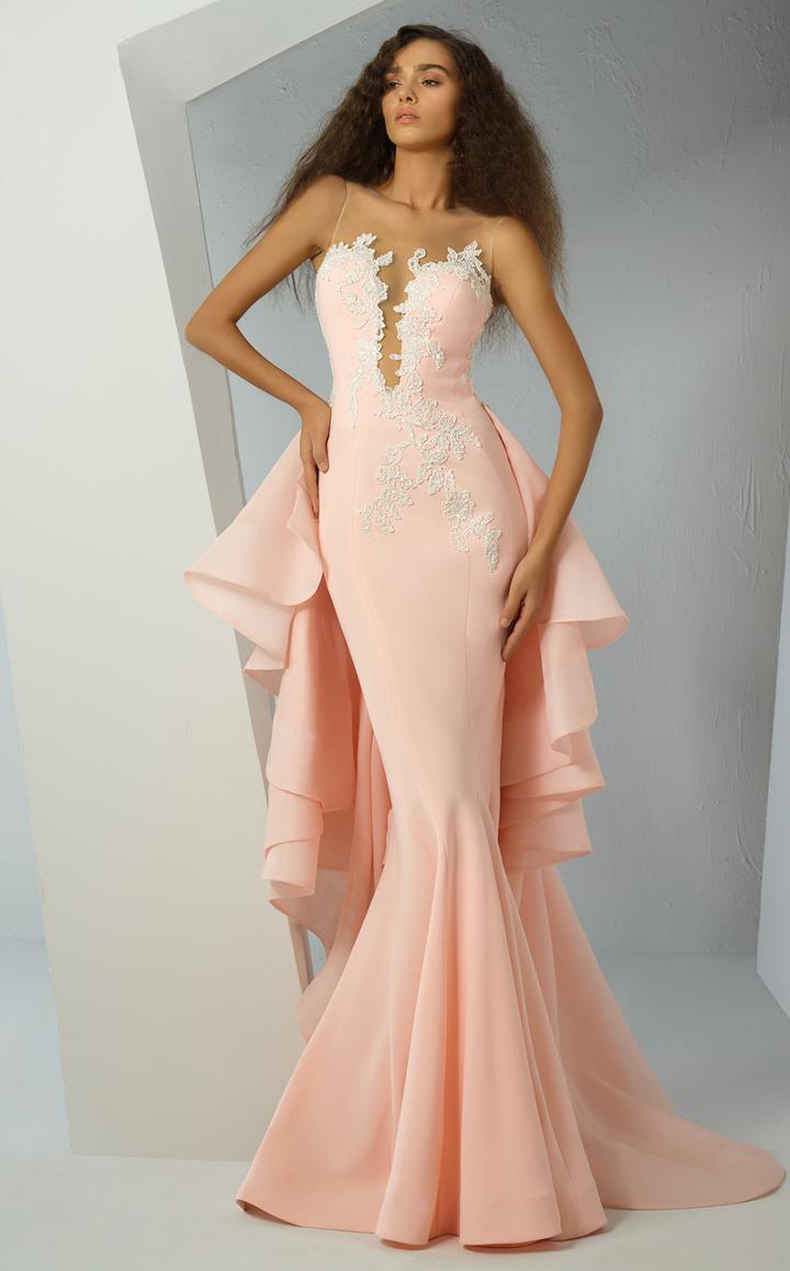 Mnm Couture - G0881 Lace Illusion Bateau Mermaid Gown With Overskirt