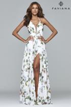 Faviana - 7946 Chiffon V-neck Dress With Full Skirt And Lace-up Back