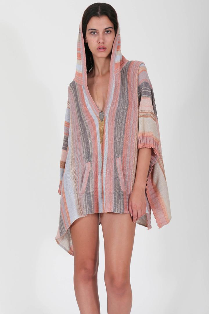 Goddis - Diego Striped Hooded Poncho In Madrid