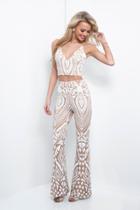 Blush - 11391 Two Piece Fitted V Neck Jumpsuit